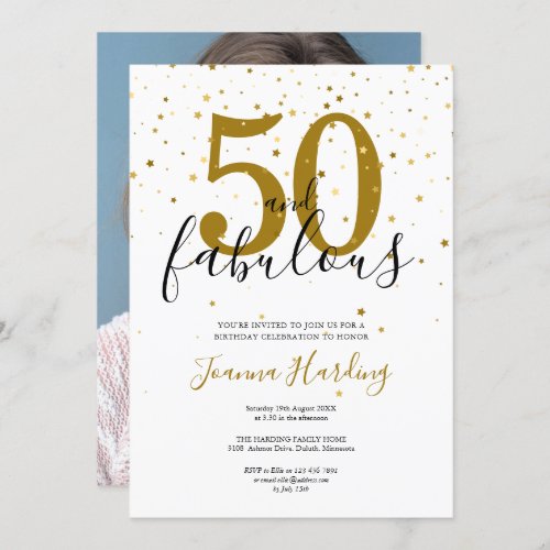 50 and Fabulous Gold Black 50th Birthday Photo Invitation