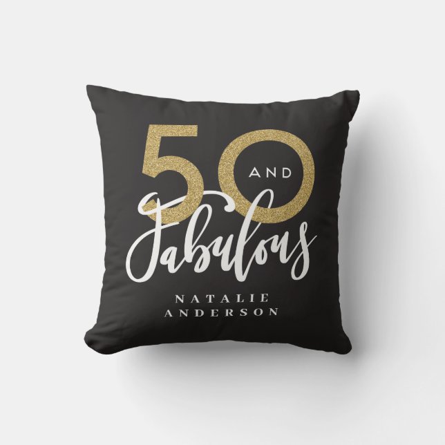50 and fabulous gold black 50th birthday throw pillow (Front)