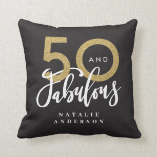 50 and fabulous gold black 50th birthday throw pillow