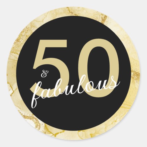 50 And Fabulous Gold Black Birthday Classic Round Sticker