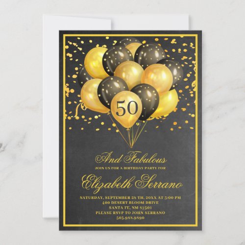 50 And Fabulous Gold Black Birthday Invitation