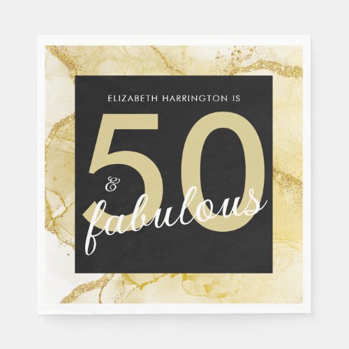 50 And Fabulous Gold Black Birthday Napkins