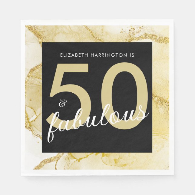 50 And Fabulous Gold Black Birthday Napkins (Front)