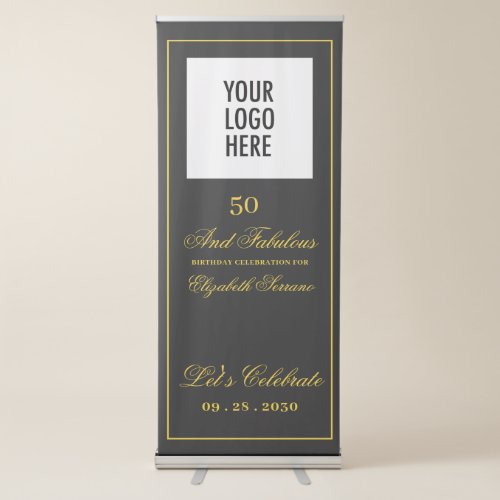 50 And Fabulous Gold Black Birthday Party Retractable Banner