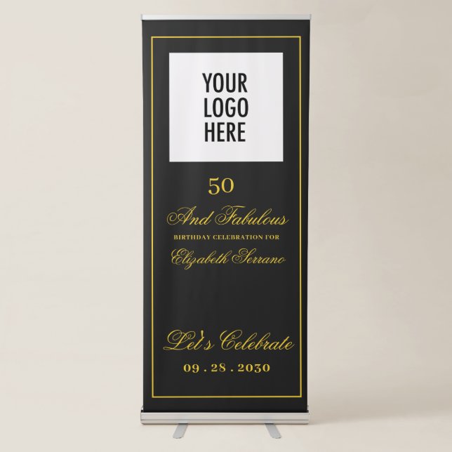 50 And Fabulous Gold Black Birthday Party Retractable Banner (Front)