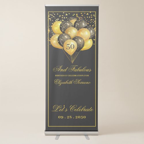 50 And Fabulous Gold Black Birthday Party Retractable Banner