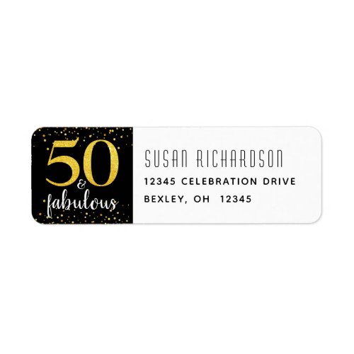 50 and fabulous gold black birthday return address label