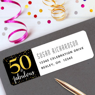 50 and fabulous gold black birthday return address label