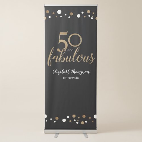 50 and fabulous Gold Black confetti 50th Birthday Retractable Banner