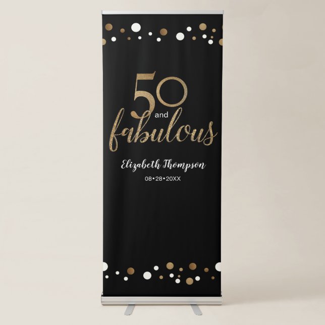 50 and fabulous Gold Black confetti 50th Birthday Retractable Banner (Front)