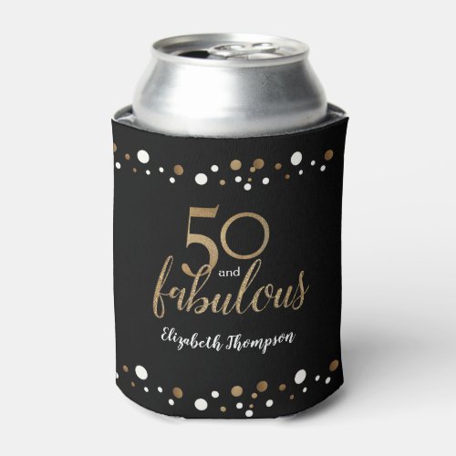 50 and fabulous gold black confetti name can cooler