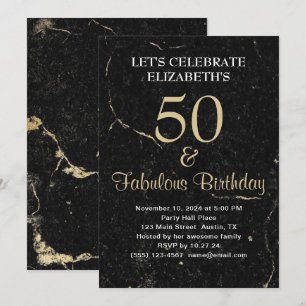 50 and Fabulous Gold Black Marble Invitation