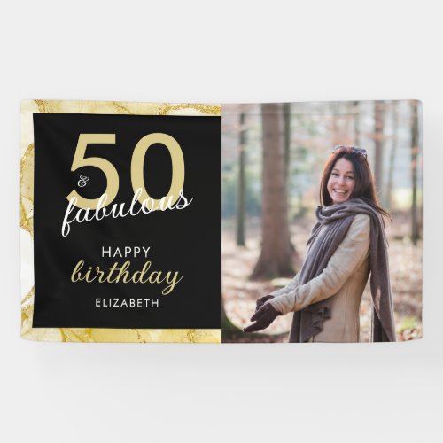 50 And Fabulous Gold Black Photo Birthday Banner