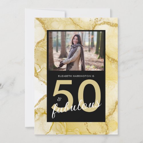 50 And Fabulous Gold Black Photo Birthday Invitation