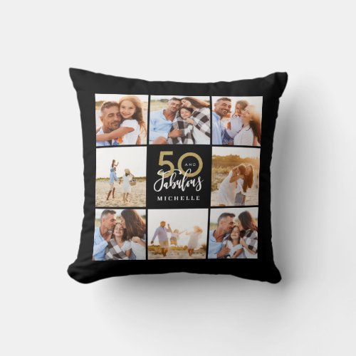50 and fabulous gold black photo birthday  throw pillow