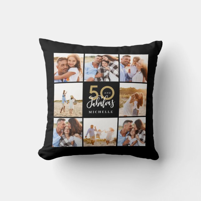 50 and fabulous gold black photo birthday  throw pillow (Front)