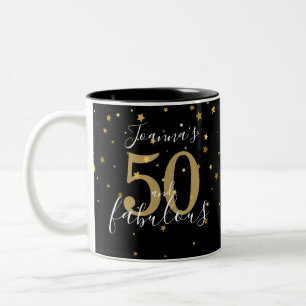 50 and Fabulous Gold Black Script 50th Birthday Two-Tone Coffee Mug