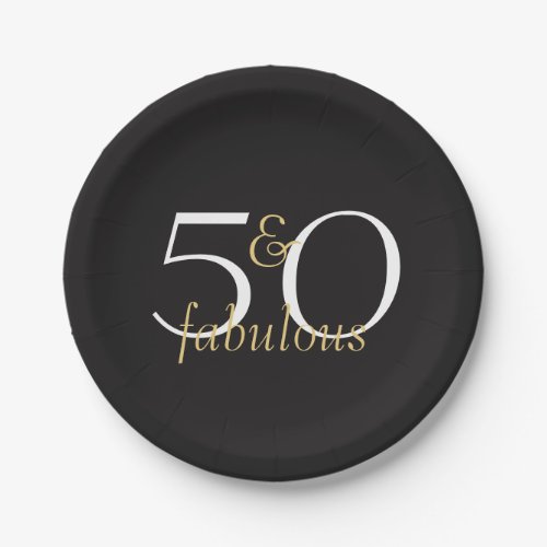 50 and Fabulous Gold Black White Party Plates