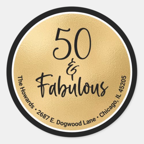 50 and Fabulous Gold Classic Round Sticker