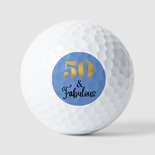 50 and Fabulous Gold Foil and Black Font Golf Balls