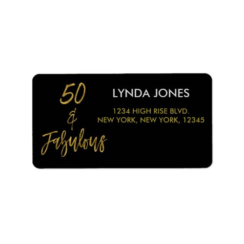50 and Fabulous Gold Foil Birthday Address Label