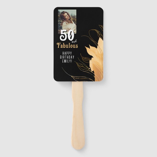 50 and Fabulous Gold Foliage 50th Birthday Photo Hand Fan (Back)