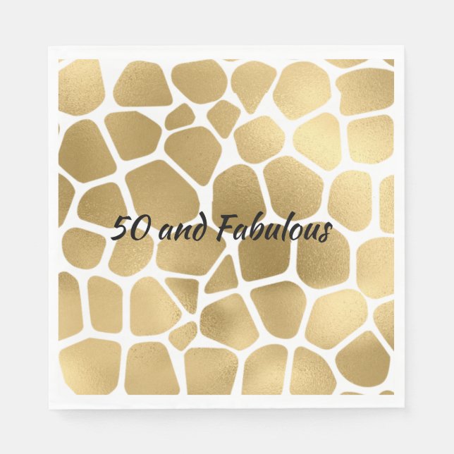 50 and Fabulous Gold Giraffe Print Abstract Napkins (Front)