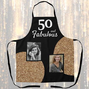 50 and Fabulous Gold Glitter 2 Photo 50th Birthday Apron