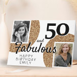 50 and Fabulous Gold Glitter 2 Photo 50th Birthday Card<br><div class="desc">50 and Fabulous Gold Glitter 2 Photo 50th Birthday Greeting Card. Add your photos - you can use an old and new photo. Add your name,  age and text inside or erase it.</div>