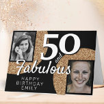 50 and Fabulous Gold Glitter 2 Photo 50th Birthday Card<br><div class="desc">50 and Fabulous Gold Glitter 2 Photo 50th Birthday Greeting Card. Add your photos - you can use an old and new photo. Add your name,  age and text inside or erase it.</div>