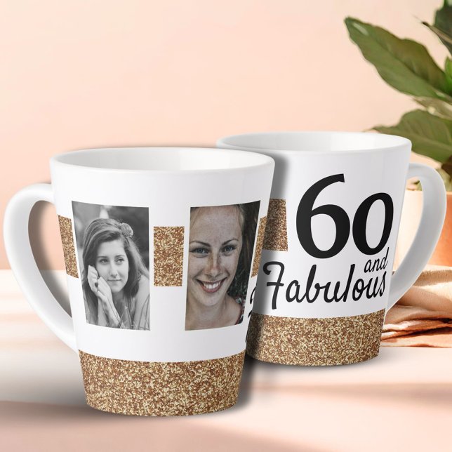 50 and Fabulous Gold Glitter 2 Photo 50th Birthday Latte Mug (Creator Uploaded)