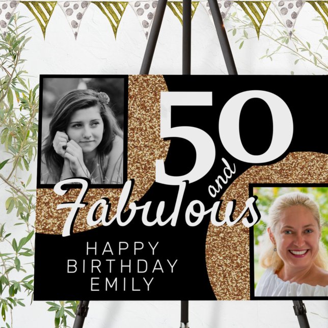 50 and Fabulous Gold Glitter 2 Photo Birthday Foam Board (Creator Uploaded)