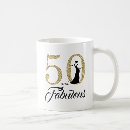 50 and Fabulous Gold Glitter 50th Birthday Coffee Mug