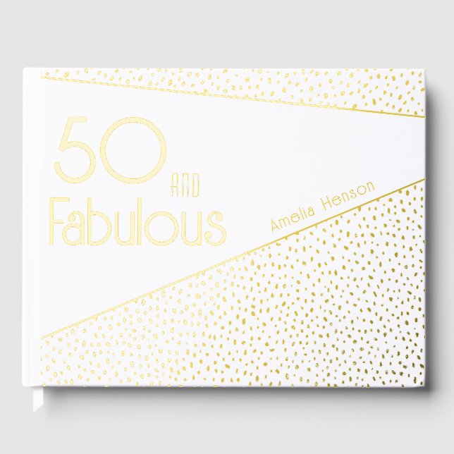 50 and Fabulous Gold Glitter 50th Birthday  Foil Guest Book (Front)