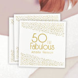 50 and Fabulous Gold Glitter 50th Birthday Napkins<br><div class="desc">50 and Fabulous Gold Glitter 50th Birthday Party Napkins. Modern and elegant birthday napkins with trendy typography and faux gold glitter dots. The design has a custom name. Make personalized 50th birthday napkins for her.</div>