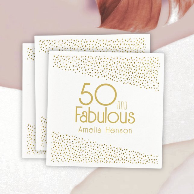 50 and Fabulous Gold Glitter 50th Birthday Napkins (Creator Uploaded)