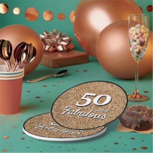 50 and Fabulous Gold Glitter 50th Birthday Paper Plates