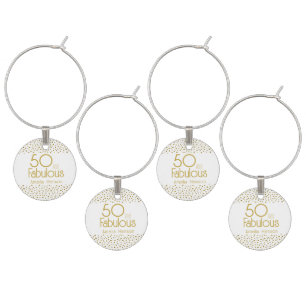 50 and Fabulous Gold Glitter 50th Birthday Party Wine Charm