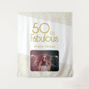50 and Fabulous Gold Glitter 50th Birthday Photo Tapestry