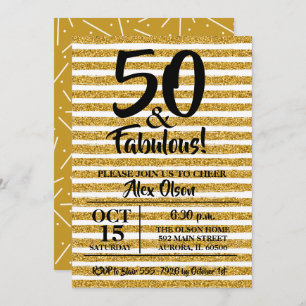 50 and Fabulous Gold Glitter Birthday Invitations