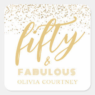 50 and Fabulous Gold Glitter Birthday Square Sticker