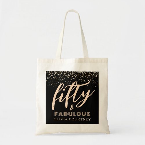 50 and Fabulous Gold Glitter Black Birthday Tote Bag