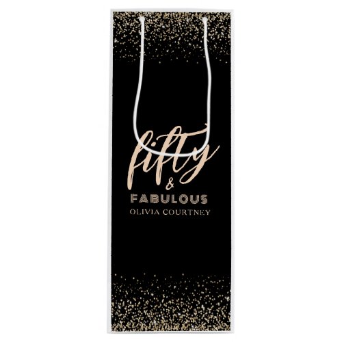 50 and Fabulous Gold Glitter Black Birthday Wine Gift Bag