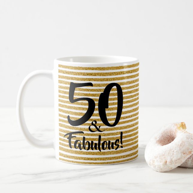 50 and Fabulous Gold Glitter Mug (With Donut)