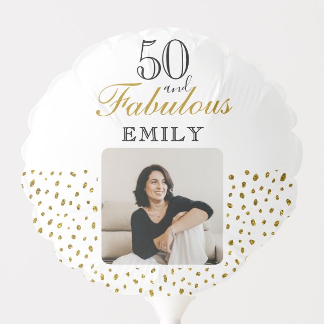 50 and Fabulous Gold Glitter Photo 50th Birthday Balloon (Front)