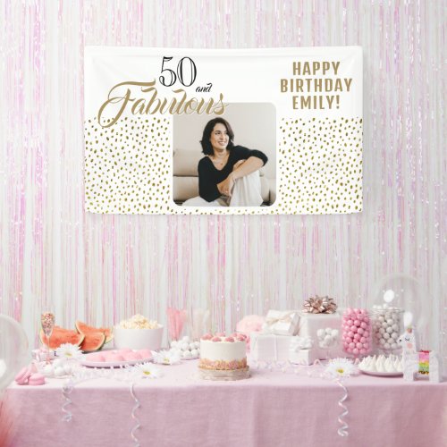 50 and Fabulous Gold Glitter Photo 50th Birthday Banner