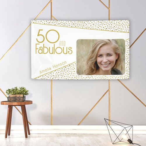 50 and Fabulous Gold Glitter Photo 50th Birthday Banner