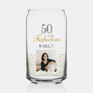 50 and Fabulous Gold Glitter Photo 50th Birthday Can Glass