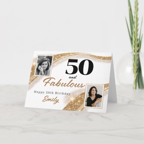 50 and Fabulous Gold Glitter Photo 50th Birthday