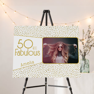 50 and Fabulous Gold Glitter Photo 50th Birthday Foam Board